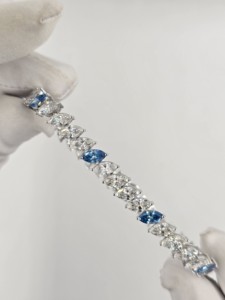 Lab Grown Diamond <b>Bracelet</b> in 14K & 18K <b>White</b> Gold, Blue Marquise Tennis <b>Bracelet</b>, 7 Inch Elegant Fine Jewelry - Product Image 1