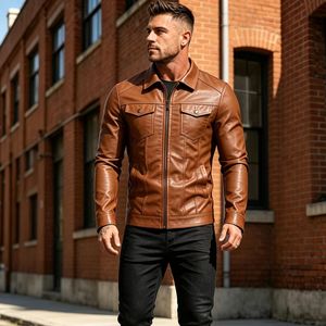 Chaqueta de Cuero Estilo Motero Vintage para Hombre, Marca GURUNA-Z-INDUSTRY, Calidad Premium, Cierre de Cremallera, Forro de Lana, Corte Ajustado - Product Image 4
