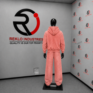Conjunto Deportivo Vintage Rosa Coral Lavado para Hombre, Sudadera con Capucha y Pantalones Jogger, Ropa Deportiva Casual, Venta al Por Mayor Personalizada OEM - Product Image 4