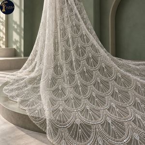 Beaded Scallop <b>Dress</b> Fabric with Pearl Sequins on Sheer <b>Net</b> | Decorative Cloth for Bridal Gowns Wedding <b>Dresses</b> and Eveningwear - Product Image 2