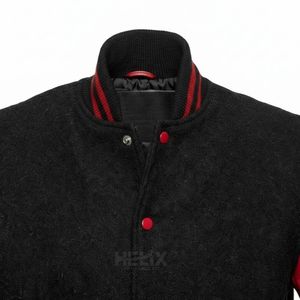 Veste varsity en laine noire pour homme, manches en cuir rouge, broderie personnalisée du logo, fabricant OEM, vestes varsity bomber - Product Image 6