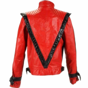 Casual Punk Rock Roll Pop <b>Stars</b> Red PU Leather <b>Jacket</b> Corduroy Jean with Plaid Letter Pattern MJ Michael Style Cosplay Clothing - Product Image 3