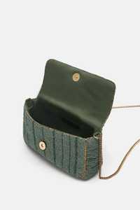 Sac à bandoulière en toile à motif vertical rayé bleu clair et bordeaux avec perles de verre, sacoche à rabat pour femme - Product Image 2