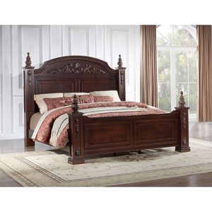 Cama Queen Post Lyndon QB G09400A, Modelo de Madera de Cerezo, Elegante Cama de Madera Tamaño Queen - Product Image 1