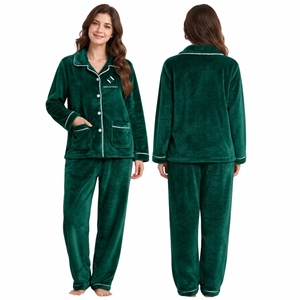 Conjunto de Pijama de Forro Polar Suave para Mujer, Ropa de Dormir de Manga Larga de Dos Piezas, Ropa de Casa Cálida de Forro Polar - Product Image 1