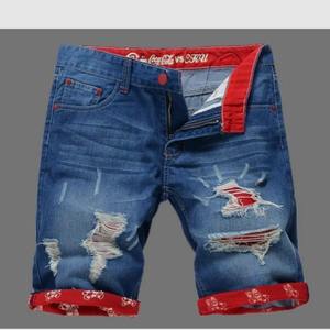Pantalones Cortos de Mezclilla Rotos para Hombre, Cintura Media, Cierre de Botones, Estilo Casual, Tejido de Algodón Transpirable - Product Image 2