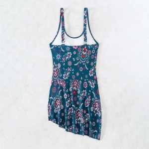 Paisley Print Solid <b>Plus</b> <b>Size</b> One Piece <b>Swim</b> <b>Dress</b> with Twist Detail High Waist Racerback Sleeveless Quick Dry Spandex Polyester - Product Image 2