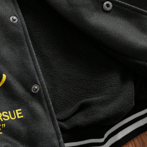 Buen Proveedor con Precio de Mayoreo, Chaquetas Varsity de Béisbol Universitarias de Primera Calidad, Modelo Bomber Hunt Club, Negras y Amarillas, con Letras - Product Image 6