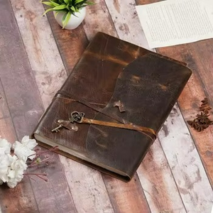 100% Genuine Leather Vintage Gift Journal Notebook <b>Key</b> Lock Wrap Strap Flap Cover Unlined Cotton <b>Blank</b> White Pages Personal - Product Image 1