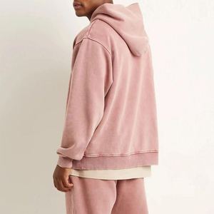Sudaderas con capucha personalizadas con efecto lavado ácido, 100% algodón, con cremallera, estilo oversize, con capucha de piel, para hombre - Product Image 3
