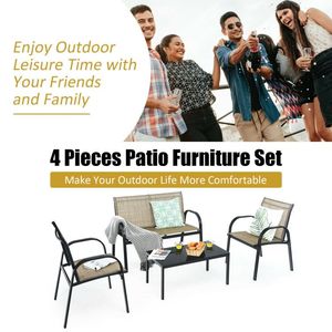 Ensemble de meubles de patio 4 pièces avec table basse en verre pour usage extérieur - Product Image 2