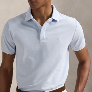 Chemise polo pour homme, style décontracté, tissu uni teint, manches courtes, 100% coton, grande taille, saison estivale, légère, sur mesure - Product Image 3