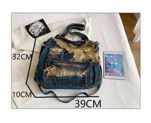 Bolso de hombro de mezclilla Y2k para mujer, bolso de mensajero vintage lavado y desgastado, bolso de mano de gran capacidad para mujer - Product Image 6