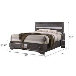 Letto in Legno con Contenitore in Stile Tradizionale, Misura Matrimoniale, Collezione Elegante di Letti in Legno Grigio - Product Image 3