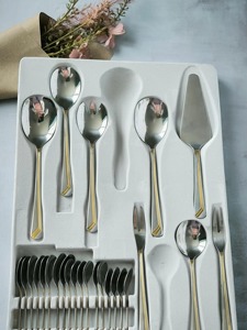 Ensemble de couverts de dessert de luxe écologiques et durables en acier inoxydable avec motif doré, style rétro, pour mariage, manche en métal - Product Image 6