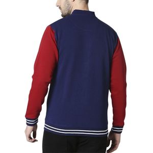 Blue Red Contrast Sleeve Zip Up Varsity <b>Jacket</b> <b>Slim</b> <b>Fit</b> Fleece Baseball Bomber Coat Sportswear Casual Men <b>Jacket</b> - Product Image 2