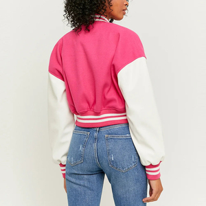 <b>Women</b> Plus Size Cropped Varsity <b>Jacket</b> Custom Logo High Street Style College Design Stand Collar Blank Letterman Plain Wholesale - Product Image 2