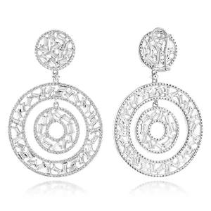 Boucles d'oreilles pendantes vintage EtherStar 6,25 carats en diamant de laboratoire taille baguette et rond, double cercle en or, certifiées IGI - Product Image 5