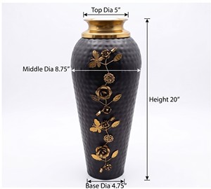 Luxury matte black floor <b>vase</b> Medium with hammered gold rim and intricate floral vine detailing. Premium home decor centerpiece - Product Image 4