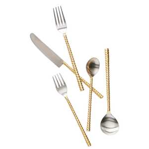 Ensemble de couverts en acier inoxydable avec poignée en perles dorées de luxe, cuillère, fourchette, couteau, vaisselle pour la maison et les restaurants - Product Image 1