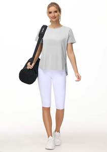 T-shirt blanc pour femme en coton à manches courtes, col rond, décontracté, pour l'été, tissu doux et respirant, léger, uni - Product Image 6