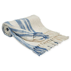 Manta de Sofá Tejida a Mano con Rayas Azules, Decoración del Hogar Tejida Sostenible, Manta Suave de Proveedor Indio - Product Image 1