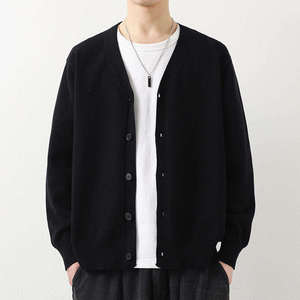 Top Trending <b>Men's</b> Solid Color Knitted <b>Cardigan</b> Sweater V-Neck <b>Long</b> Sleeve Button Closure Autumn Wear - Product Image 1