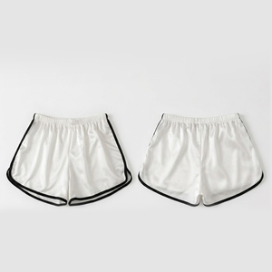 Women's White Satin Shorts Elastic Waist Loose Fit Sporty Style Solid Color Breathable Woven Fabric - Product Image 1