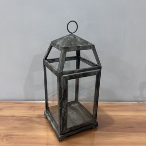 Artisan Design L549 <b>Black</b> Iron Glass Candle <b>Lantern</b> 7X7X16.5" for Wedding Christmas Easter Ramadan Parties and Home Decor - Product Image 1