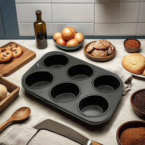 Mini moule à muffins antiadhésif en acier au carbone de 6 tasses forme ovale profonde avec une excellente performance de libération outil de cuisson à domicile - Product Image 3