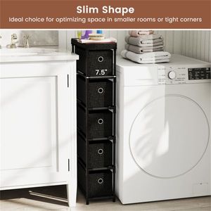 Modern Minimalist 5-Drawer Chest of Drawers with Industrial Wood Top Versatile As Nightstand/ <b>Side</b> Table - Product Image 5