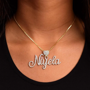 Collar con nombre personalizado de plata y moissanita, colgante de corazón con diamantes, joyería hip hop personalizada, regalo para mujer - Product Image 1