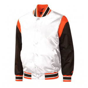 Custom <b>Men's</b> College Logo Varsity Bomber Jacket Casual Satin Embroidered Cow Skin Waterproof Winter <b>Coat</b> <b>Double</b> <b>Breasted</b> - Product Image 1