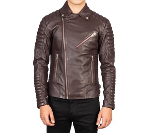 Chaqueta de Motociclista de Cuero Genuino Marrón para Hombre, de Alta Calidad, Corte Ajustado, Cuello Camisero, Cierres Frontales, Forro de Poliéster - Product Image 4