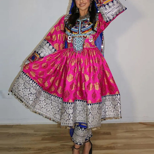 Vestido Afgano Personalizado con Bordado Floral, Encaje, Pliegues, Borlas y Botones, Transpirable, para Mujer, Estilo Kuchi Tribal, Indio - Product Image 3