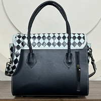 Sac à main à franges en damier noir et blanc usiné à la main sac à bandoulière en cuir tressé sac à main fourre-tout de style occidental pour femmes à la mode