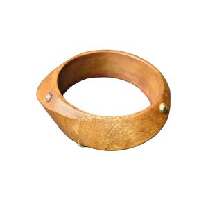 Unique Asymmetrical Tapered Wood Bangle with Gold <b>Sphere</b> Studs - Designer Hand-Carved Ergonomic Wooden Jewelry - Product Image 1