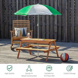 Parasol Amovible Ajustable pour Jardin et Patio, Table de Pique-Nique avec Bac à Sable, Mobilier en Bois - Product Image 4