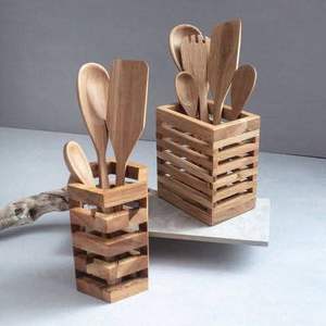 Rectangular Wooden Cutlery <b>Holder</b> <b>With</b> Deep Compartments For Storing <b>Utensils</b> Neatly And Safely - Product Image 5