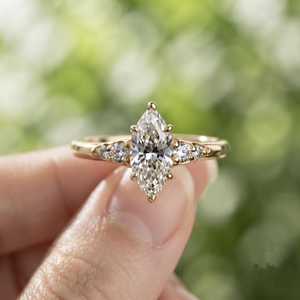 Anillo de sello auténtico con diamante de corte marquesa de 2.00 quilates, certificado IGI, cultivado en laboratorio, oro macizo de 14K, amuletos de la suerte para novias - Product Image 2
