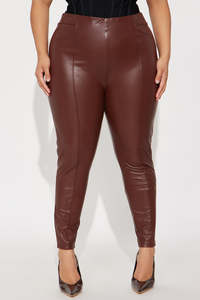 Leggings en similicuir taille haute, couleur unie, extensibles, ajustés, longueur intégrale, pour femmes, grandes tailles, toutes saisons, pantalons tricotés - Product Image 4