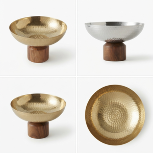 Cuenco redondo pulido brillante martillado de latón con Base de madera Diseñador de metal Sirviendo aspecto clásico Lujos Fruta Servir Cuenco indio - Product Image 6