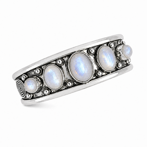 Bracelet large artisanal en pierre de lune arc-en-ciel étoilée, fait main en laiton plaqué argent, bijou unisexe classique de créateur - Product Image 1