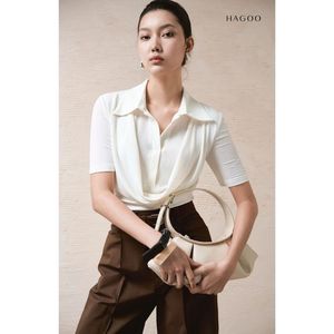 เสื้อสเวตเตอร์โปโลถักคอวีแขนสั้นสำหรับผู้หญิง เสื้อทรงหลวมแบบมีริบสำหรับฤดูใบไม้ผลิและฤดูใบไม้ร่วง สวมใส่สบายๆ [A8115] - Product Image 1