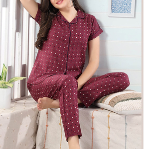 Women's 2-Piece Luxury Jersey Solid Front Logo High Quality Satin Cotton Short-Sleeved <b>Pajama</b> Set - Product Image 6