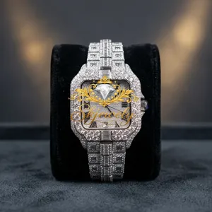 Luxury Iced Out Moissanite Round Dial Stainless Steel Watch Hip Hop Crystal Paved 20mm Band <b>Men</b> Quartz Wristwatch - Product Image 1