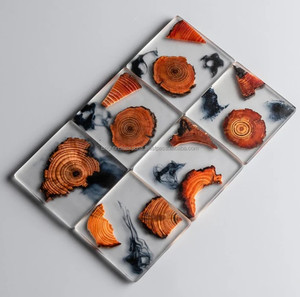 Juego de Posavasos de Vidrio Moderno con Diseño de Rodajas de Madera, Rectangulares, Antideslizantes, de 8 mm de Grosor - Product Image 1
