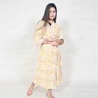 Robe Kimono en Coton pour Femme, Imprimé Floral, Longue, Style Cache-Cœur, Tissu Gaufré, Séchage Rapide, Fermeture à Cordon, Douce et Respirante, Vêtement de Nuit