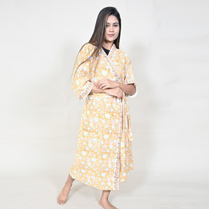 Robe kimono en coton pour femmes, imprimé floral, robe longue enveloppante, vêtements de nuit doux et respirants, vêtements de détente - Product Image 6
