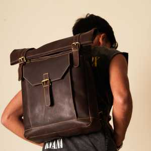 Sac à dos en cuir véritable à fermeture enroulable, finition antique, sac à dos de voyage, sac pour ordinateur portable en cuir de vachette pour homme, fabrication d'usine LTBP-0042 - Product Image 5